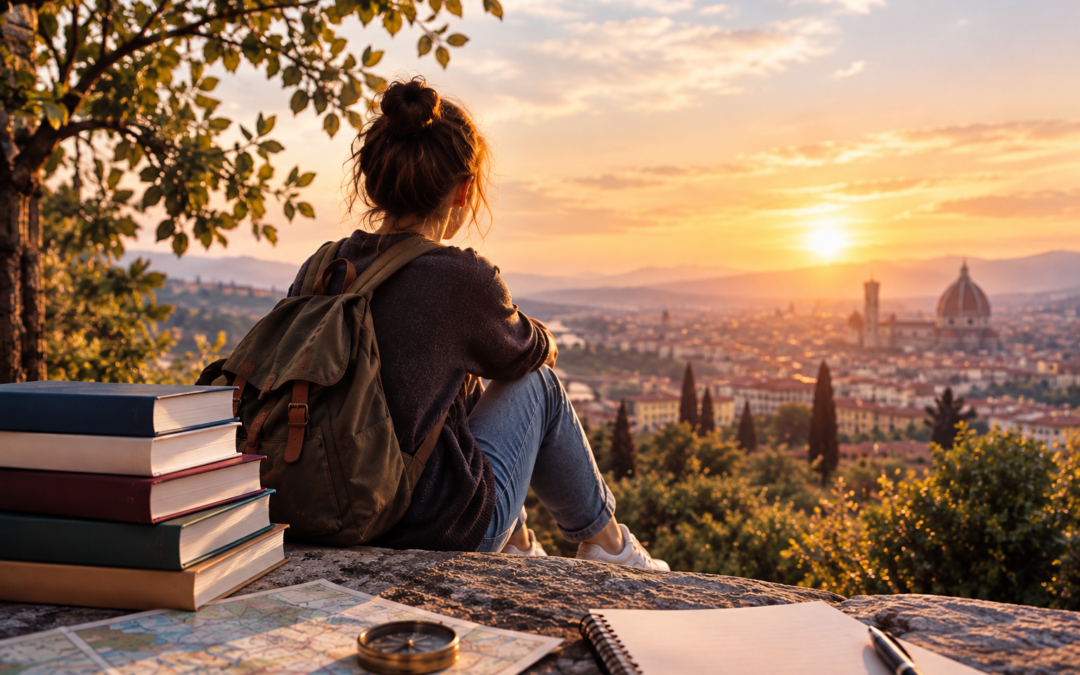 Studentessa che osserva un bivio di strade con edifici universitari sullo sfondo, simbolo di come scegliere l'università in modo consapevole